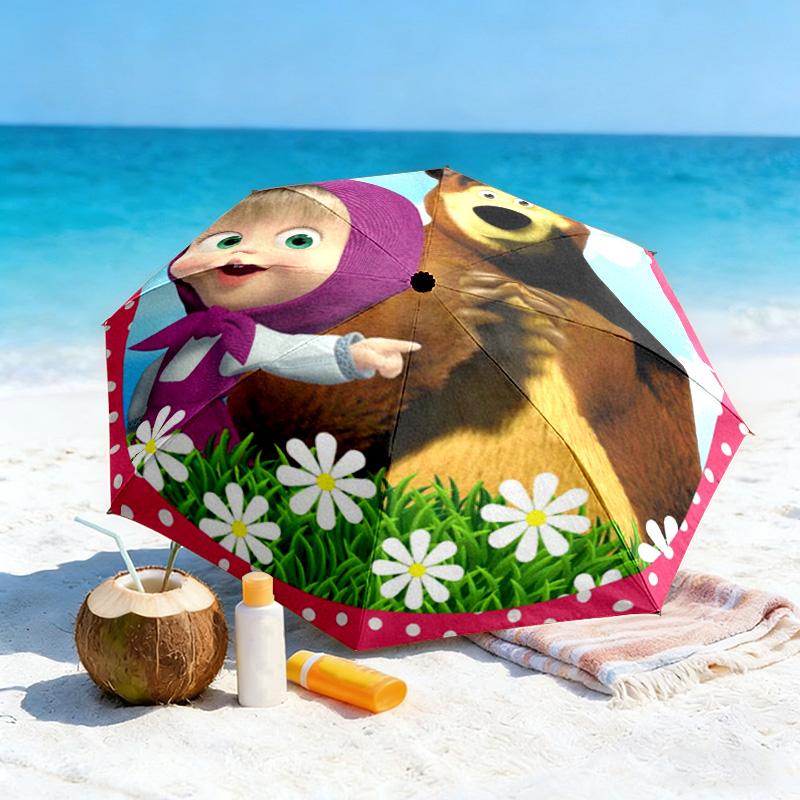 Cartoon Russian animation Fairy Tale Masha and the Bear Cartoon Umbrella, a must-have for home and outdoor travel, foldable wrought iron umbrella W3