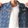 FUBU brand logo embroidered print washed cotton oversized denim all-over jacket/jumper (fam-42308)