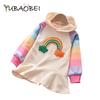 Весенне-осеннее праздничное платье принцессы для девочек, вязаные радужные разноцветные детские платья для девочек, милый пуловер с капюшоном, детская одежда