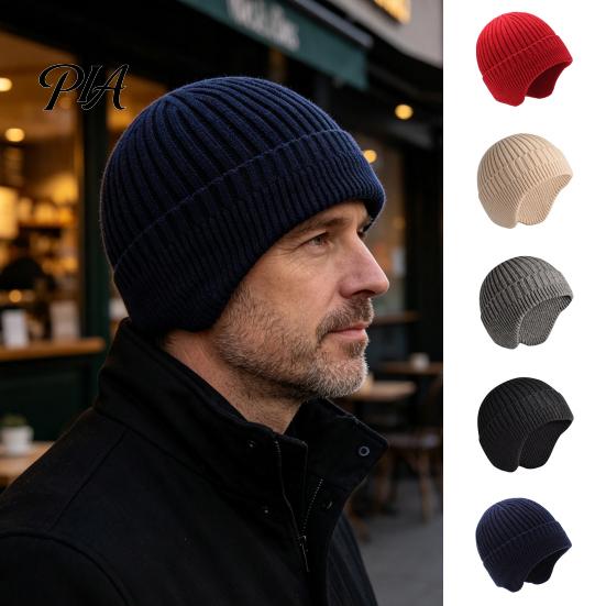 Soft Fleece Lined Thermal Hat Winter Knitted with Ear Flaps for Men, Hat, Stretchy Versatile Fashion Shopping And Outings Cap, Cold Weather