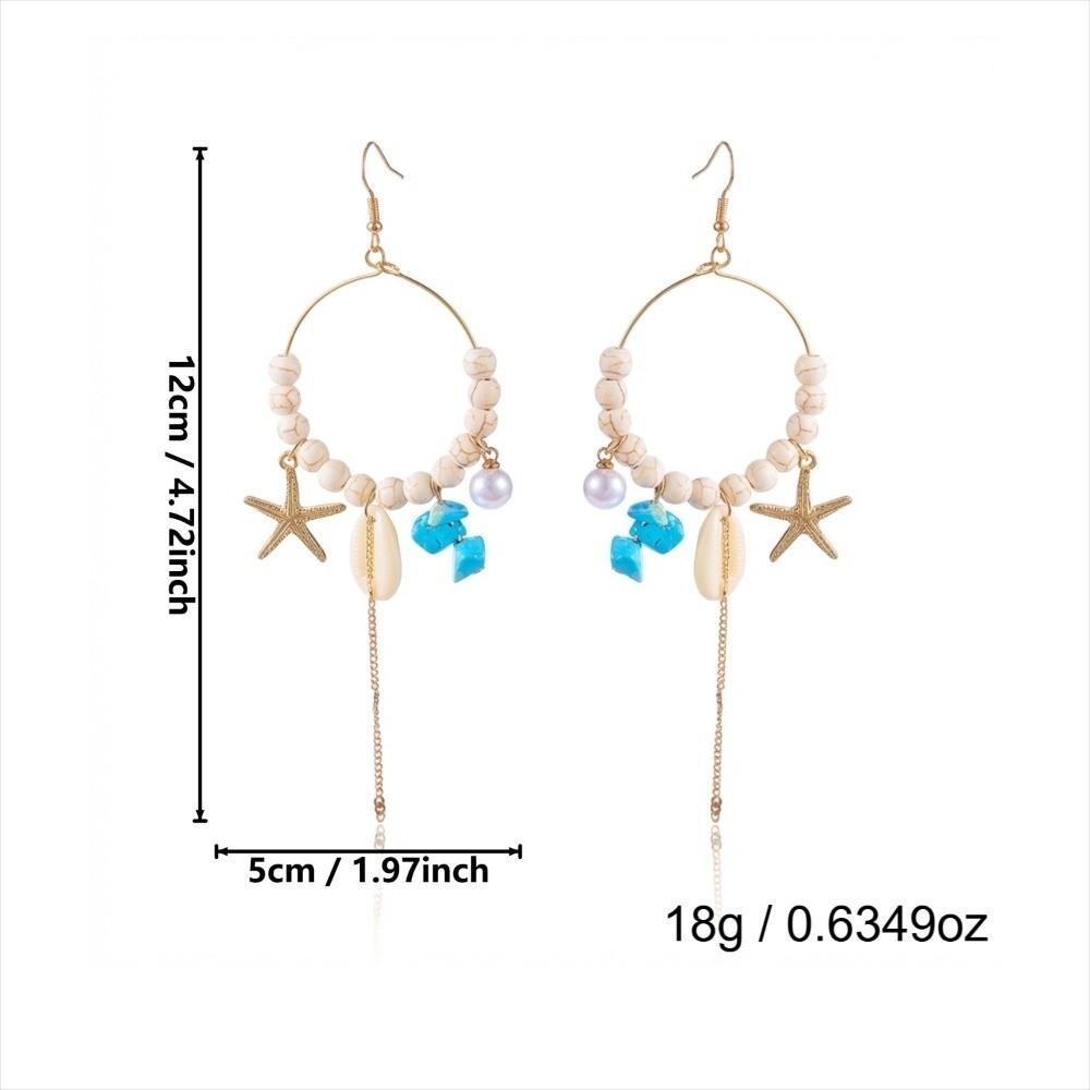 Handmade Drop Earrings Boho Style Sea Star Shell Earrings Summer Woven Hoop Earrings Women Jewelry