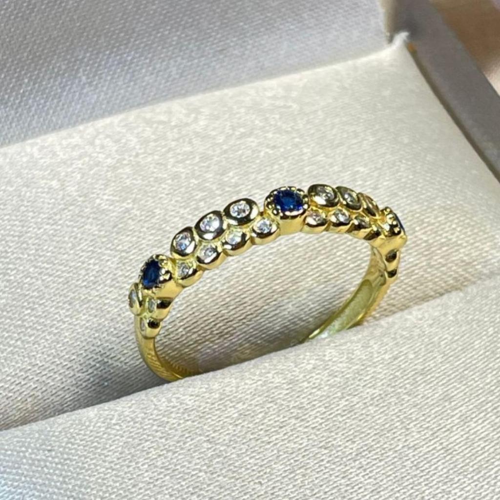 Женское кольцо «Соты» с голубым бриллиантом: Серебро 925 пробы, Регулируемый размер, Японский дизайн легкой роскоши.