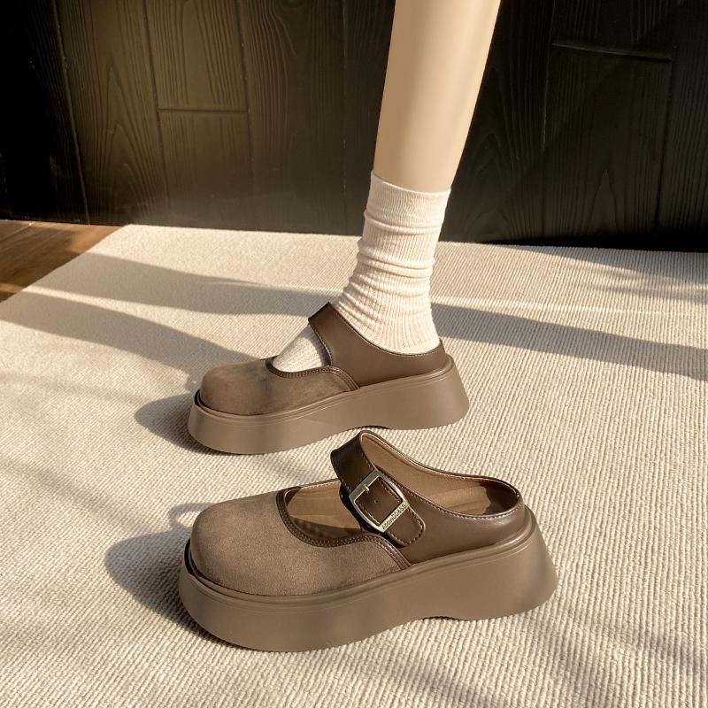 Модные винтажные женские удобные мюли на платформе CRLAYDK с регулируемой пряжкой, шлепанцы слипоны с закрытым носком, повседневная обувь для ходьбы для леди