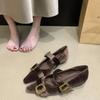 Женские туфли Мэри Джейн на низком каблуке с квадратной пряжкой из бархата, Элегантные и нежные, Отлично смотрятся с юбками, Остроносые балетки для работы