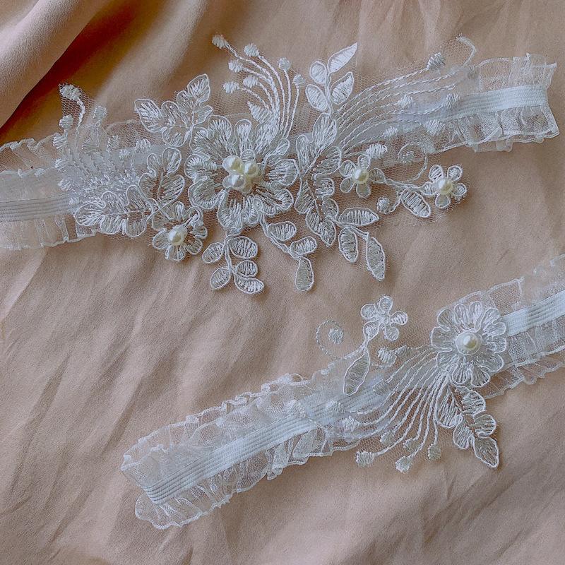 2 шт. свадебные подвязки для вечеринки, сексуальная фотография, кружевные цветы, жемчуг, аксессуары для ног, петли для ног