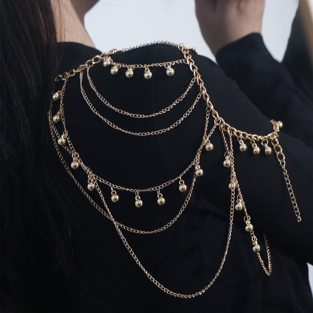Gold Necklace Shoulder Chain Metal Body Chain Creative Tassels Costume Armband Party Decoration