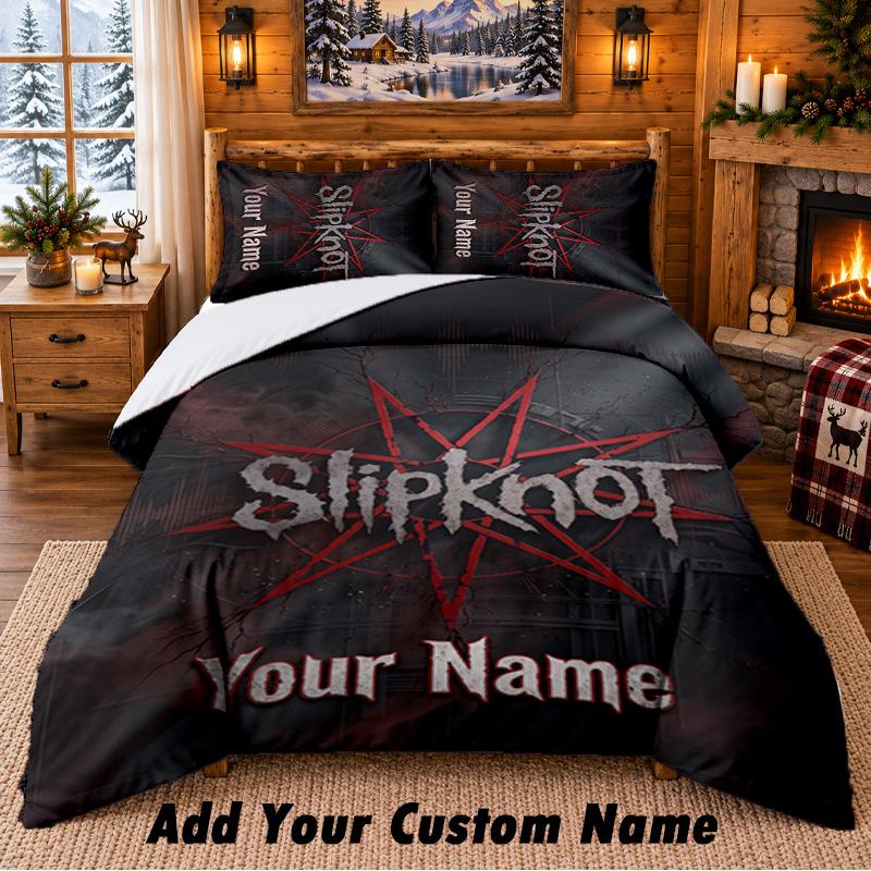 Slipknot Pattern Bedding 3Pcs Set Custom Name, Bed Sheet And Pillowcases For Home Bedroom