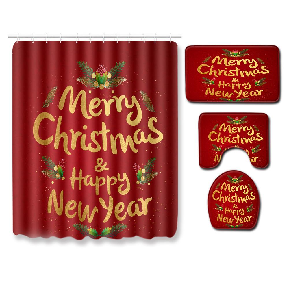3D Цифровая печать Рождественская Водонепроницаемая Занавеска для душа Четыре предмета Коврик для ванной Нескользящий Коврик для двери Спальня Гостиная Коврик для пола Ковер