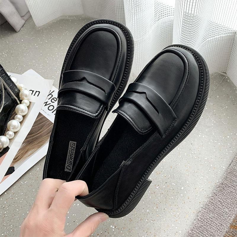 Ретро металлические черные туфли-лодочки универсальные женские новые в британском стиле из мягкой кожи весенне-осенние маленькие кожаные туфли женские