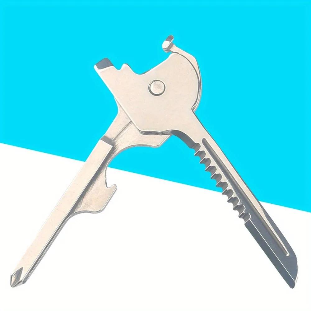 1PC New 6 In 1 Key Knife Outdoor Stainless Steel Multi-function EDC Gadget Bottle Opener Screwdriver Portable Combination