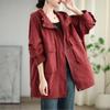 Woman Autumn Solid Color Hooded Drawstring Long Sleeves Coat Loose Casual Splicing Zipper Coat