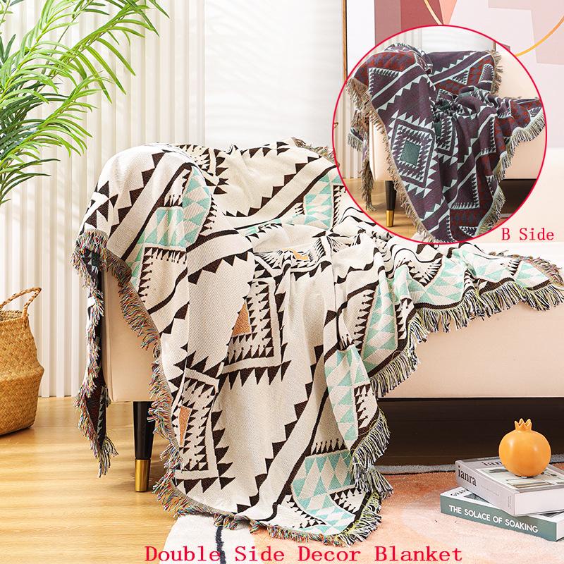 Двусторонние декоративные пледы в стиле бохо в клетку для кровати, покрывало для дивана, одеяло для кемпинга, пикника, коврик, гобелен, покрывало для кресла, дивана
