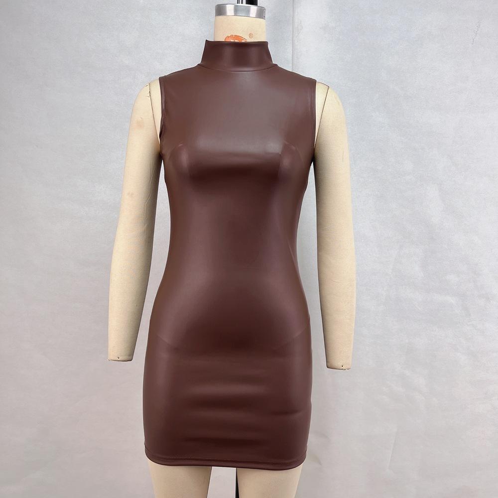 Women's Dress Slim PU Leather Mini Skirt Solid Color High-end Skirt