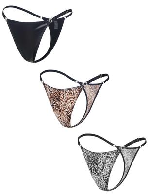 Регулируемое нижнее белье плюс-сайз с леопардовым принтом, сексуальное, ледяное, дышащее, размер XL [comeondear], стринги Т-образной формы, женские трусики, размер, шелк, с высокой посадкой, со стразами,