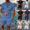 Summer Mens Outfit 2-Piece Set Short Sleeve POLO Shirts and Shorts Set T-Shirt
