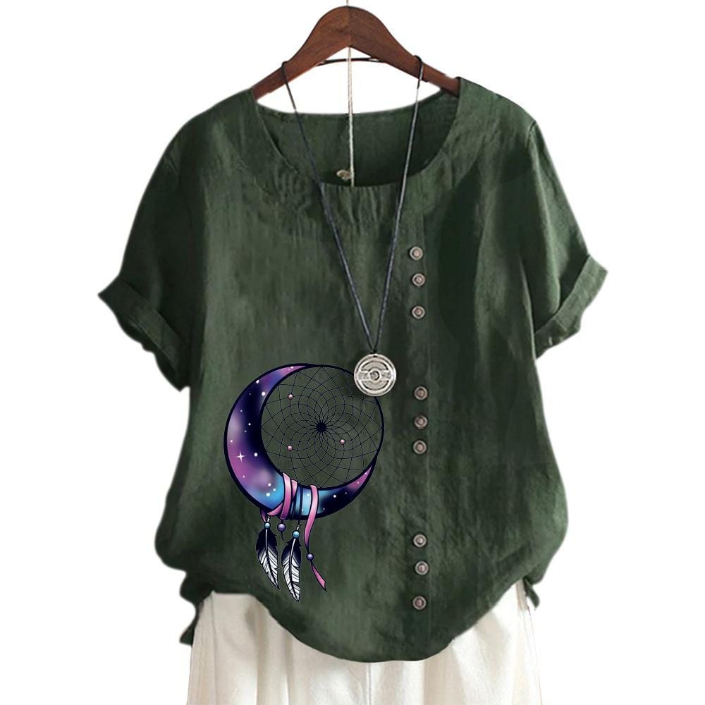 Women's Fashionable Round Neck Short Sleeve Top with Popular Floral Pattern in 11 Colors