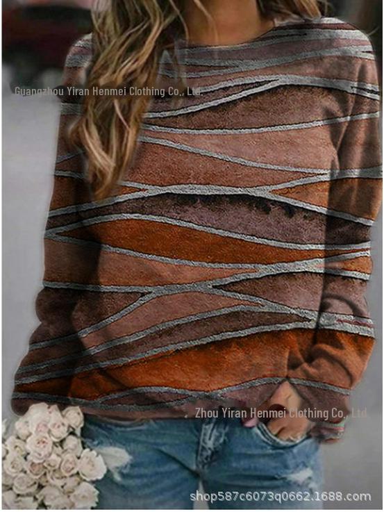 2020 Осень Женская Свободная Толстовка С Длинными Рукавами Круглый Вырез Принт