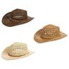 Retro Wide Brim Sunscreen Straw Hat Ethnic Style Hollow Out Western Cowboy Hat Breathable Solid Color Fisherman Hat Fishing