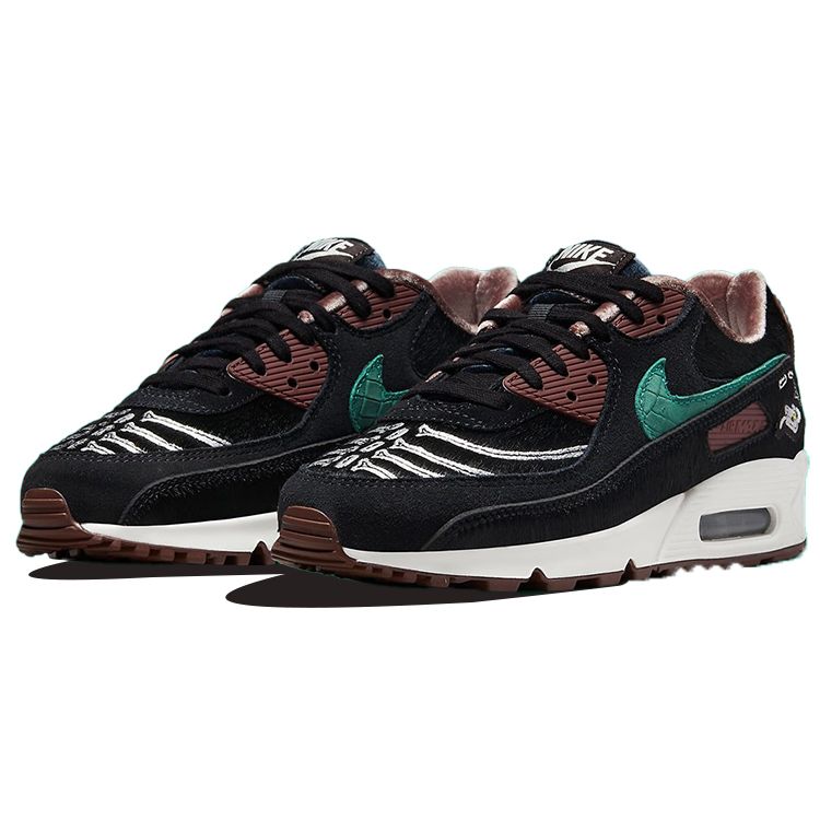 Nike Женские Air Max 90 SE Siempre Familia Черный Парусный Коричневый Вельвет Зеленый Шум Ретро Беговые Повседневная Обувь Кроссовки DO2154-010