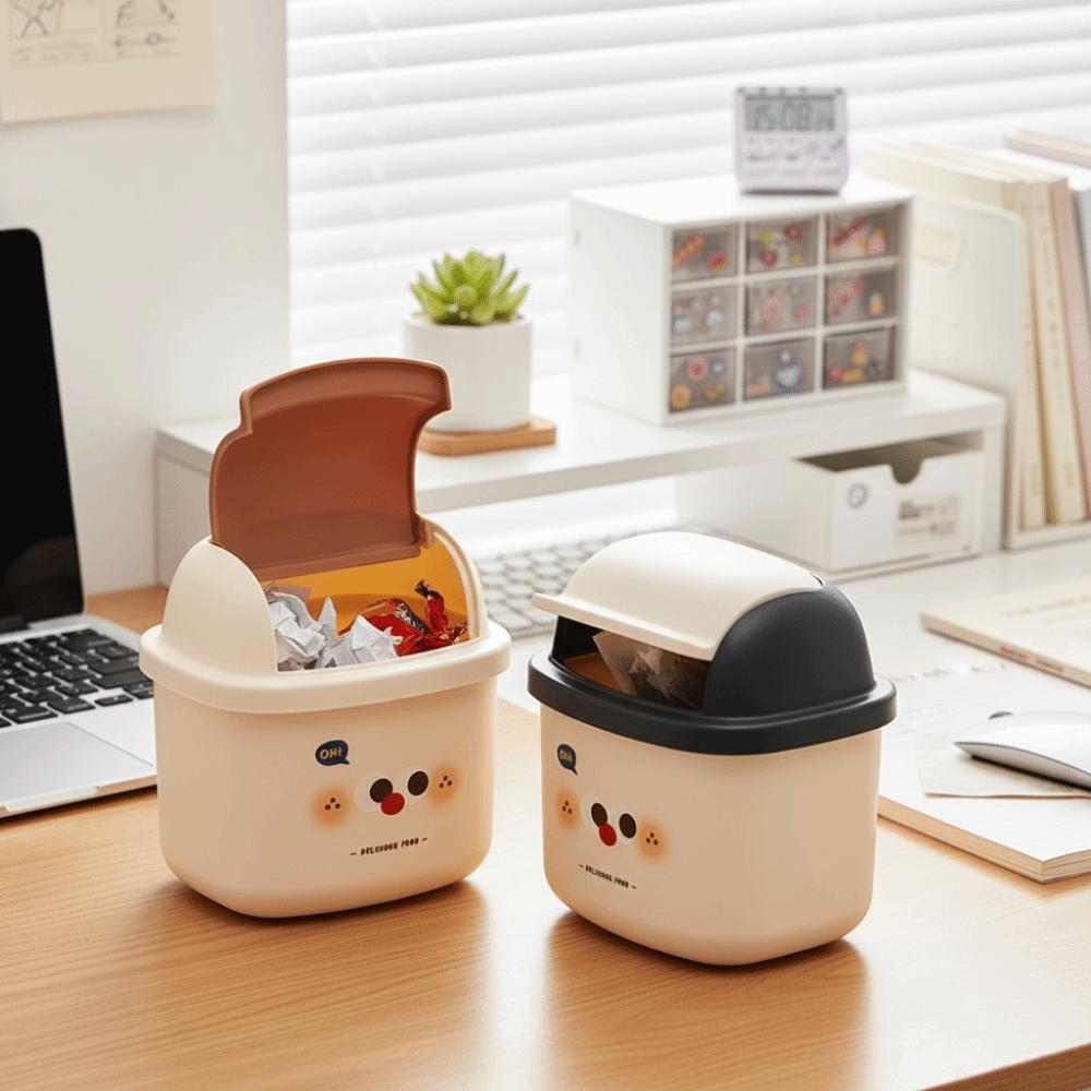 Pen Holder Storage Bin with Lid Plastic Storage Bucket Teenagers Mini Covered Bin Bedroom Storage