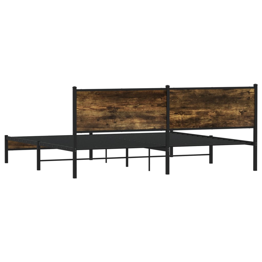 Metal Bed Frame without Mattress Smoked Oak Finish 193 x 203 cm