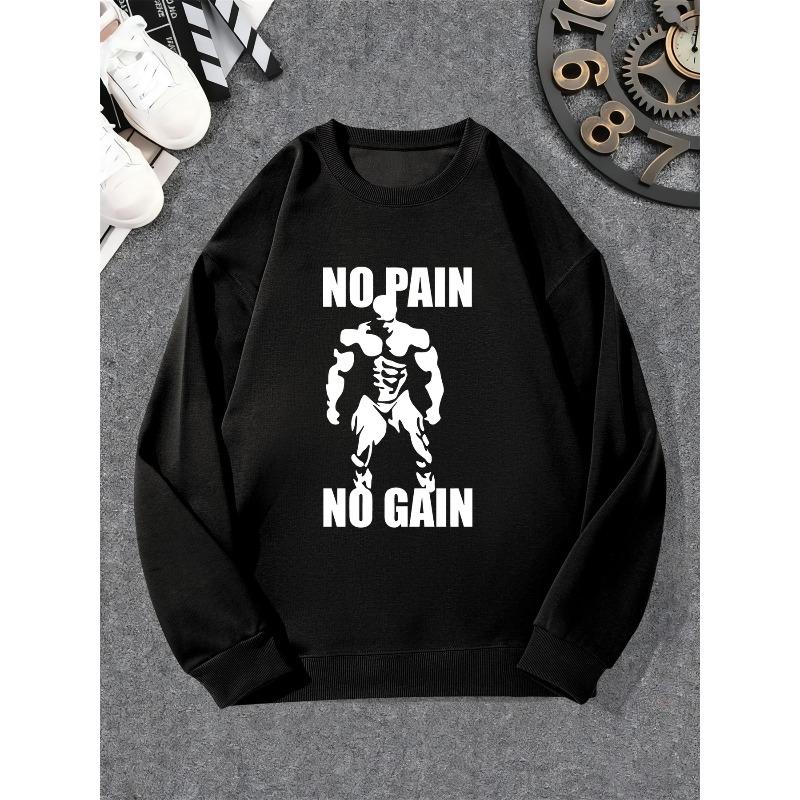 Мужская повседневная толстовка с круглым вырезом и графическим принтом NO PAIN NO GAIN