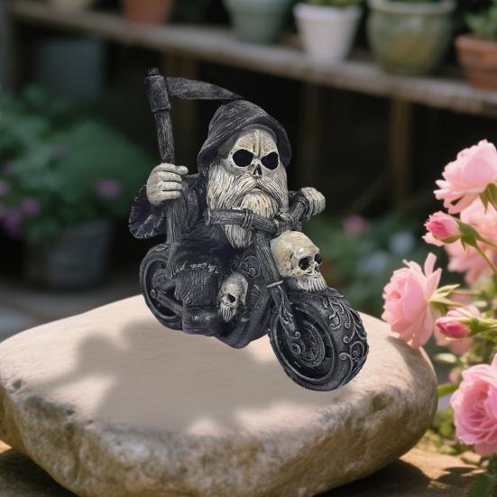 Halloween Figure Skeleton Knight Motorcycle Riding Gnome Statue Resin Yard Art Decor Garden Outdoor Ornament