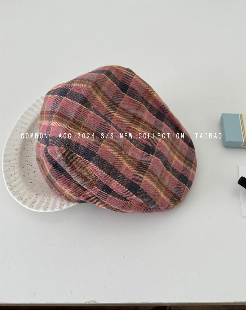 Клетчатая шляпа вперед детская осенне-зимняя ретро клетчатая берет милая кепка повседневная нишевая рабочая шляпа