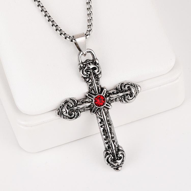 Unisex Retro Cross Necklace - Hip-Hop Alloy Pendant for Sweaters