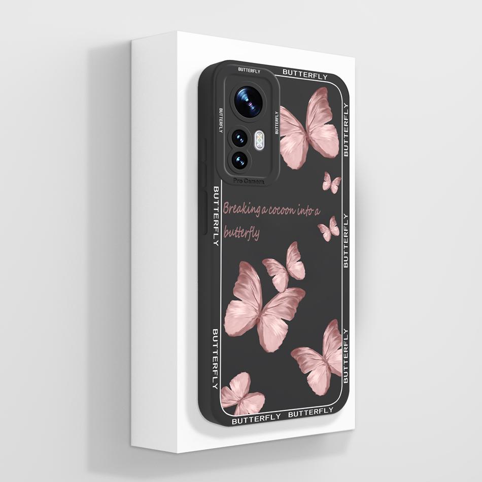 For Xiaomi 12 Pro Lite 12X Case Fashion Butterfly Full Protetcion Funda For MI 12Lite Soft Liquid Silicone Phone Back Cover Capa