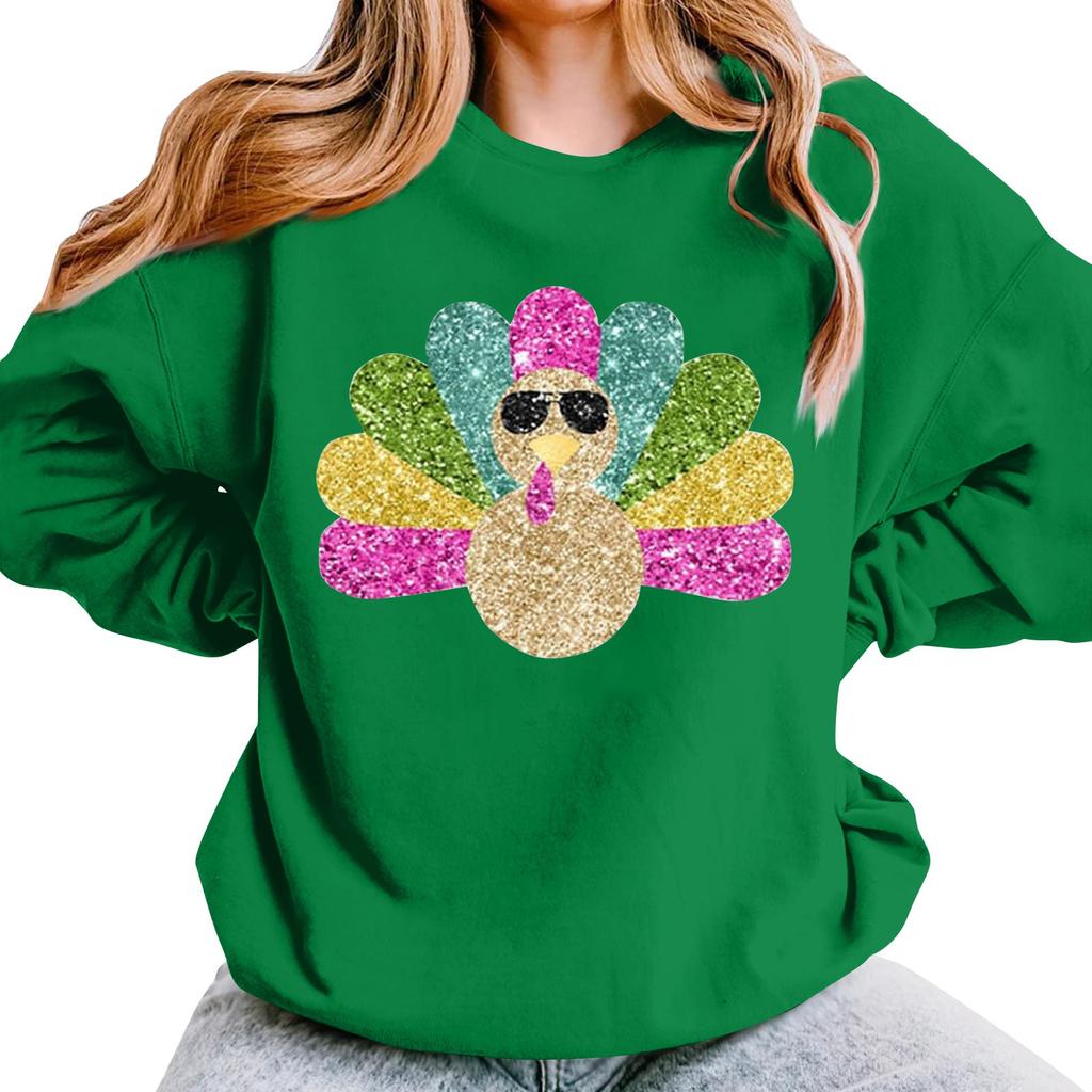 Женская повседневная мода День благодарения с принтом длинный рукав O-образный вырез пуловер толстовки