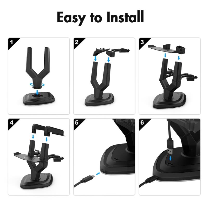 Charging Dock Station for Quest2 / 3 Charger Bracket Base VR Glasses Display Stand Headset Display + Led Lamp