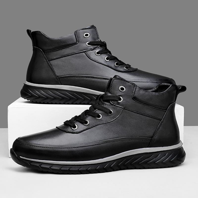 Fashion Lace-Up Men Winter Plush Snow Boots Mens Fashion Sneakers Genuine Leather Male Basic Boots Handmade Men's Low Top Casual Shoes