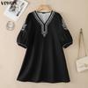 VONDA S-5XL Летнее женское платье с V-образным вырезом, 3/4 рукавом, принтом, элегантное, повседневное, свободное