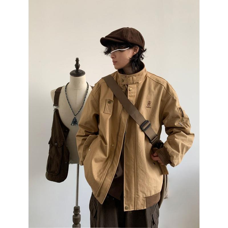 Autumn Oversize Bomber Jacket Men Vintage Baggy Coat Fashion Korean Streetwear Zip Up Outerwear Clothing Tops Male