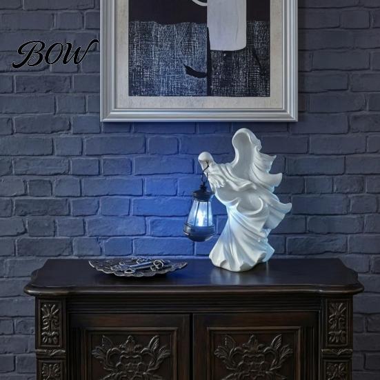 Outdoor Halloween Decoration Witch Resin Lantern, Gothic Ghoul Terrifying LED Night Light, Dark Style Decor Waterproof Hell Reaper Spooky