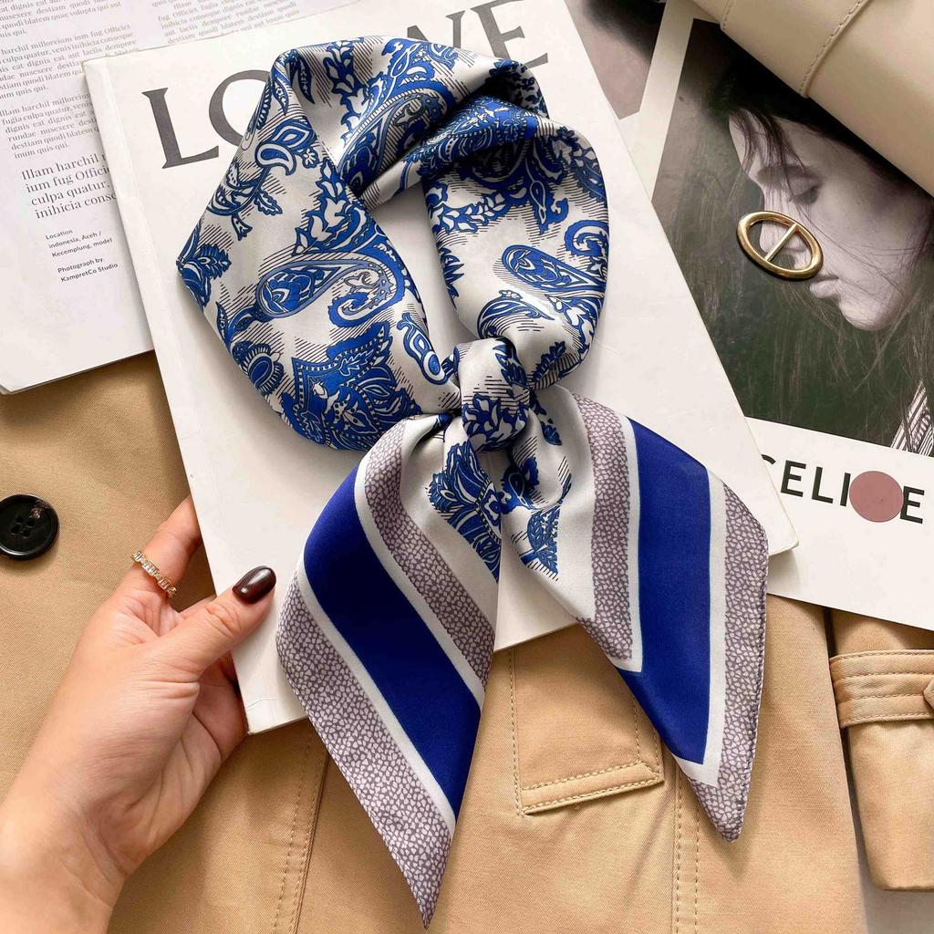 [Complete Works] Black and white simple cashew flower silk scarf premium waist ethnic style waist scarf decorative headscarf scarf workplace