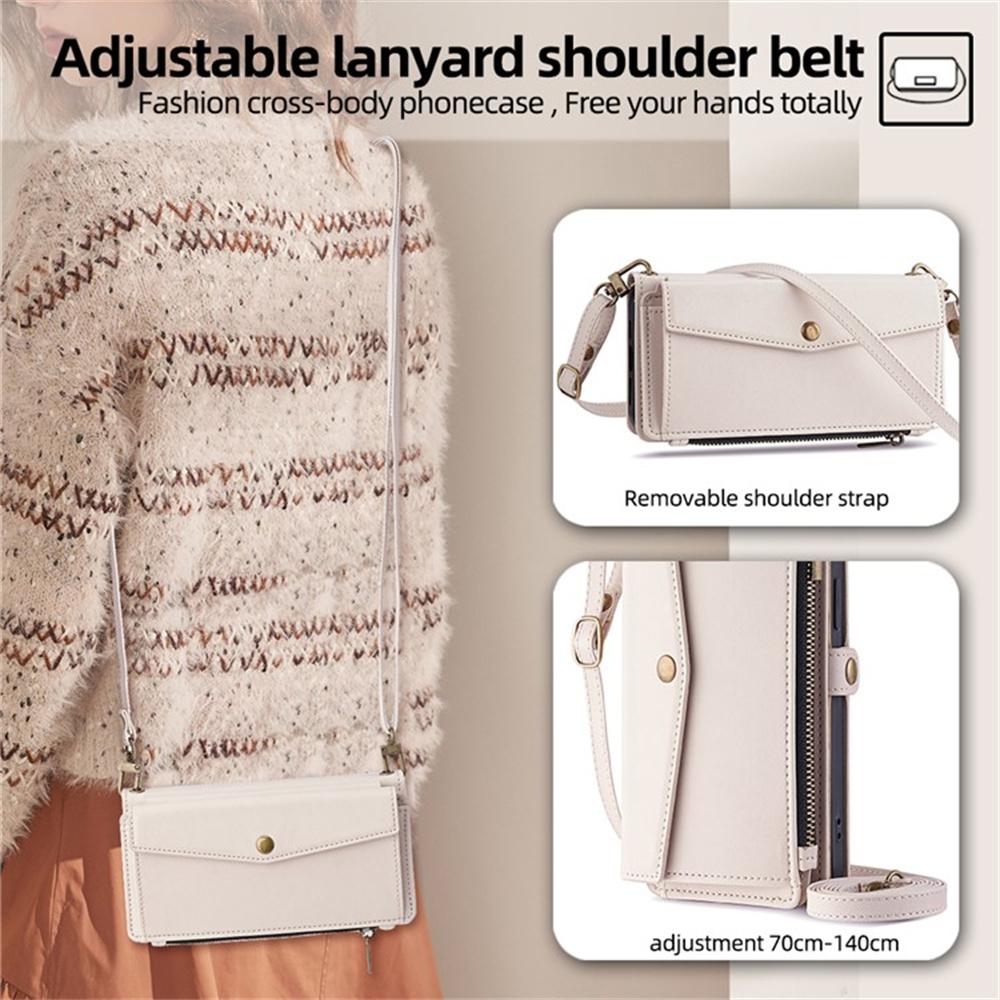 Чехол для Motorola Edge 70 5G с отделениями для карт, кошельком на молнии, из ПУ-кожи, с плечевым ремнем