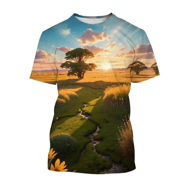 3D Printed Landscape T-shirt Chinese Art Painting T Shirt For Men Fashion Round Neck Short-sleeved Oversized Summer Tees Tops