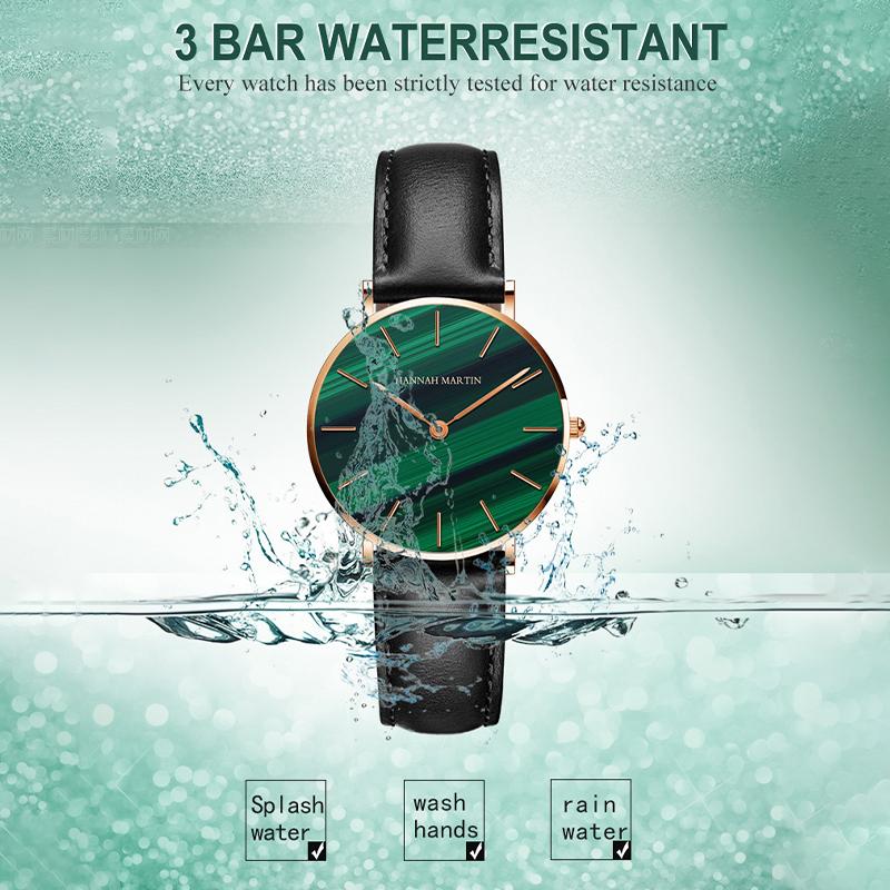 Luxury Quartz Watch Waterproof Women Green Malachite Stone Leather Ladies Top Brand Wrist Watches