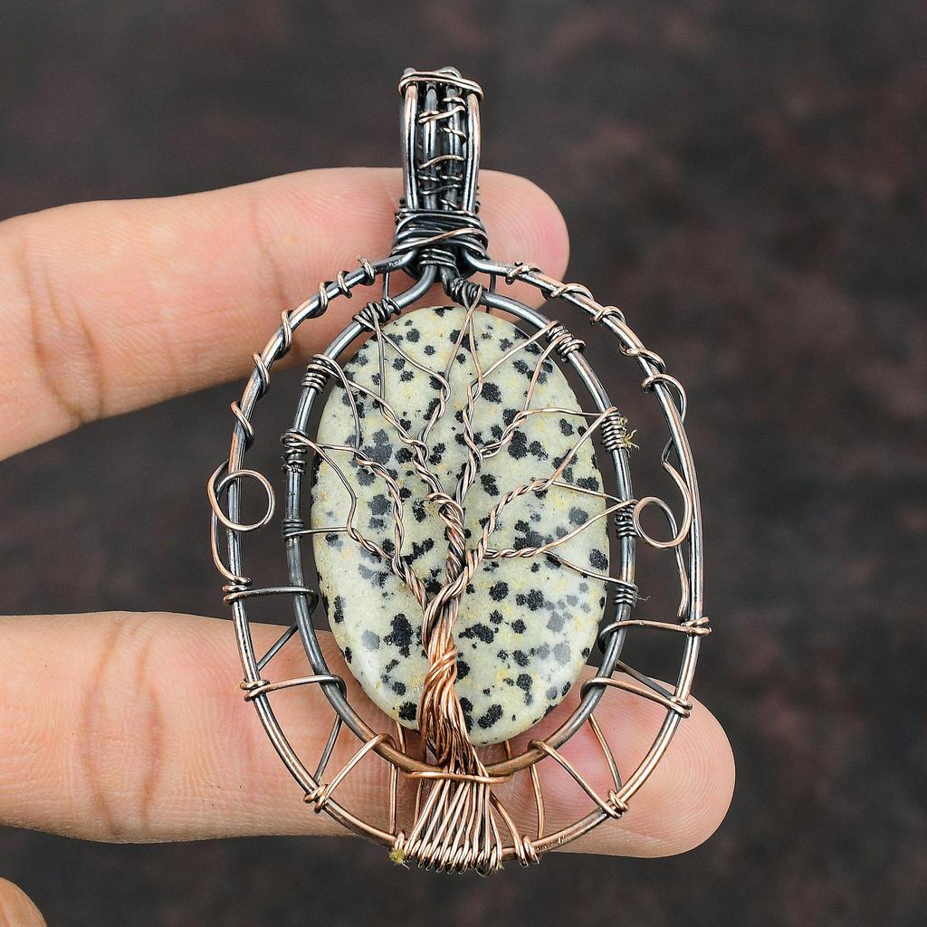 Tree Of Life Dalmatian Jasper Gemstone Pendant Copper Wire Wrapped Pendant Handmade Pendant Tree Of Life Jewelry Wire Wrap Jewelry For Gifts