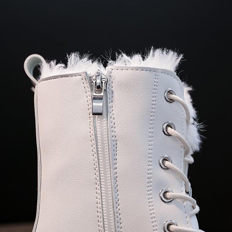 Women Winter Shoes Ankle Boots Leather Warm Plush Snow Boots Female Shoes Woman Chunky Platform Booties White Black