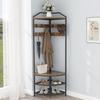 Corner Hall Tree with Shoe Bench Entryway,Coat Rack with 10 Metal Movable Hooks Floor Standing Clothes Rack Shoes Shelf