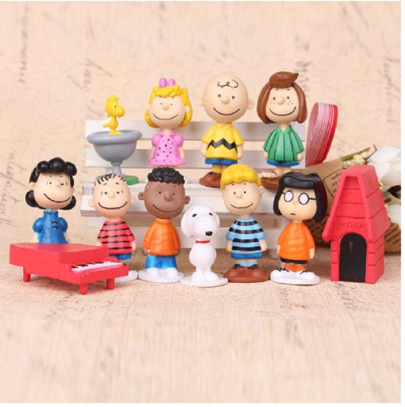 12 шт. Японский мультфильм Peanuts Снупи Чарли Салли Вудсток Мини-фигурка Модель Игрушки Миниатюрные Люди для Торта Коллекционные Реквизит