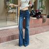 Женские джинсы с низкой посадкой и расклешенными штанинами, свободные, bootcut, темно-синие, три длины, микроэластичные, осенние брюки