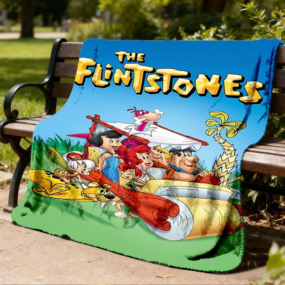 1pc Flintstones Outdoor Flannel Blanket Gift For Boys Girls Adults, Family Friends