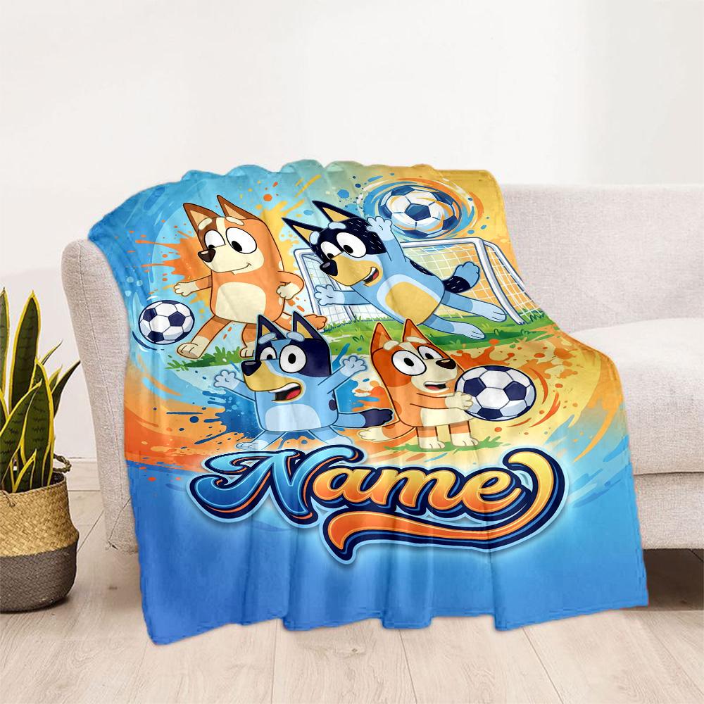 Soccer Fun Bluey Customize Your Name Blanket Multi-purpose Personalized Blanket Ultra-Soft Suitable for Home Decor Office Chair Picnics Office