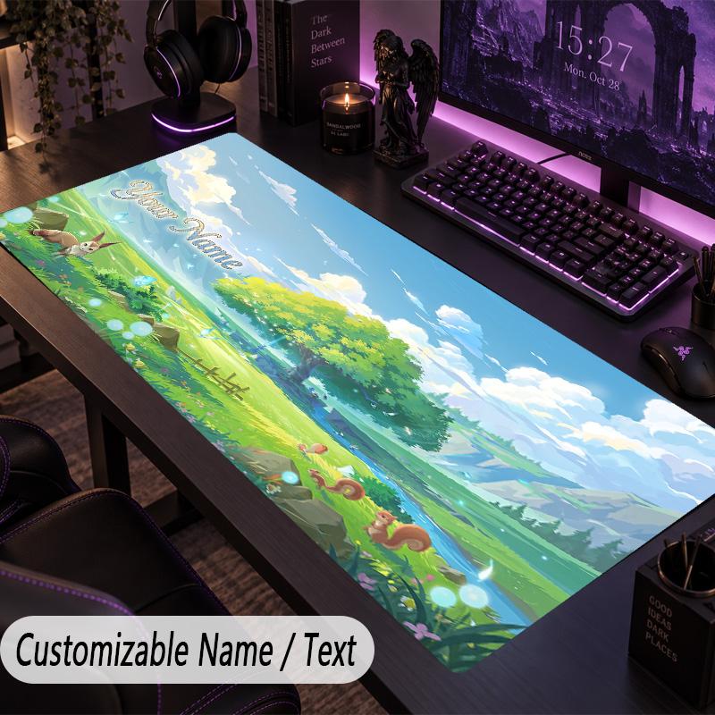 Custom Text Big Mousepad, Extended Desk Pad For Laptop Work GameGenshin Impact