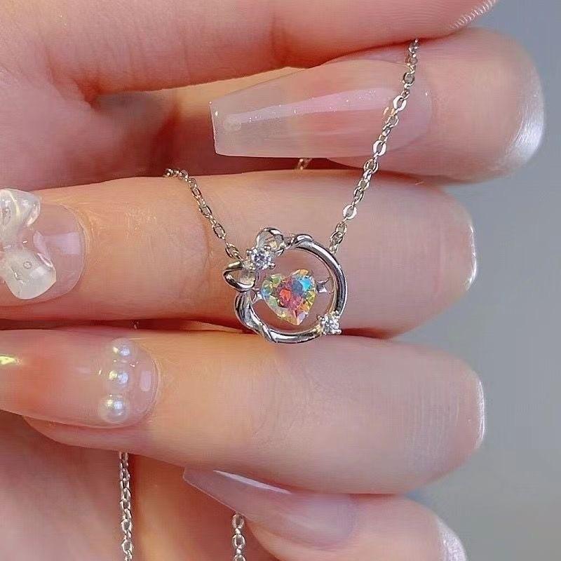 iF ME Элегантное кольцо ожерелье для женщин хрустальный бант сердце кулон ожерелья серебряная цепочка аксессуары ювелирные изделия