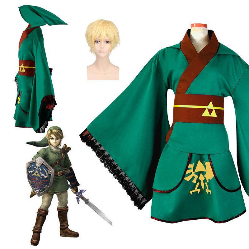Изысканный зеленый костюм юката кимоно для косплея для поклонников The Legend of Zelda